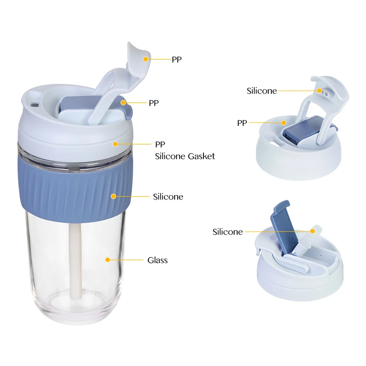 Glass Coffee Travel Mug with Lid and Straw #69151002 (5)