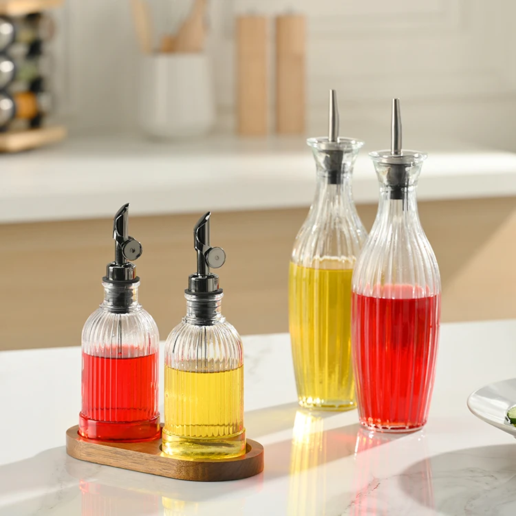 Textured Glass Kitchen Oil Bottles Auto-pouring lid #7949A001 (5)