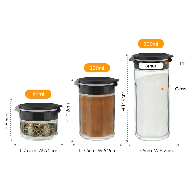 Dual Lid Empty Glass Spice Jars with Labels #79502002