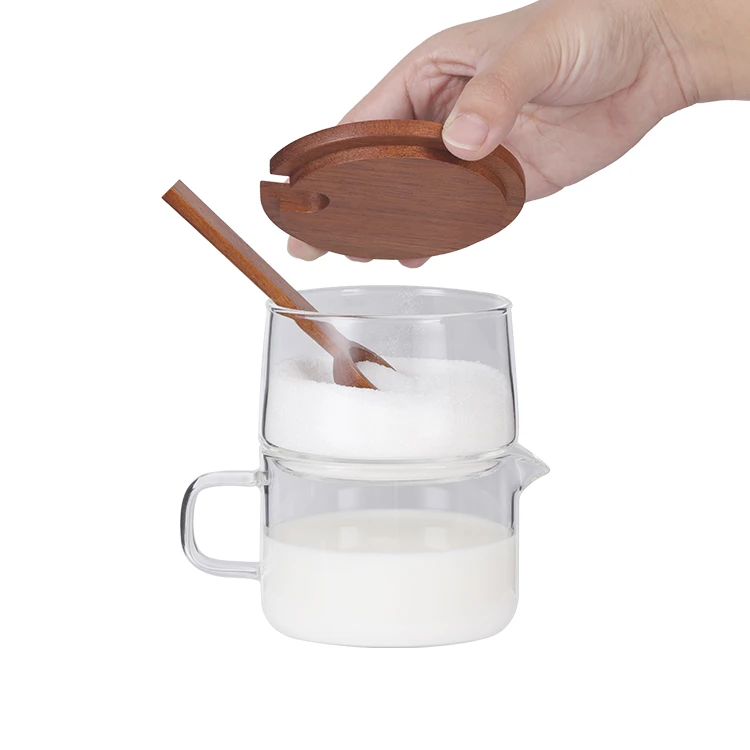 Suiker & melkstapel - glazen pot en houten deksel #8610900086109000 (3)